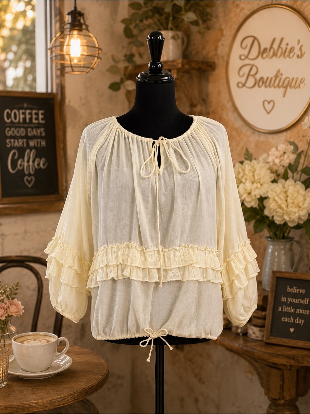 Ralph Lauren Cream Tie Front Ruffled Blouse